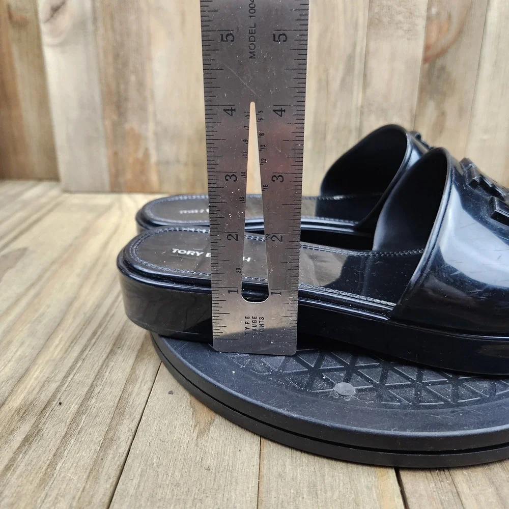 Tory Burch Eleanor Jelly Slide Sandals Womens size 8 Black Logo Platform